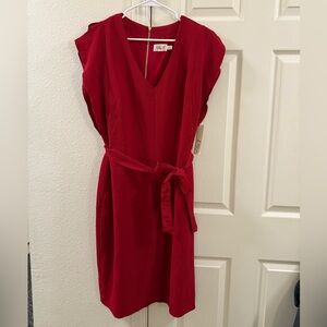 Eliza J V-Neck Red Midi Dress Perfect for Christmas with Gold Zipper